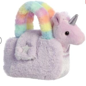 Aurora Plush Unicorn Handbag with Rainbow Handle